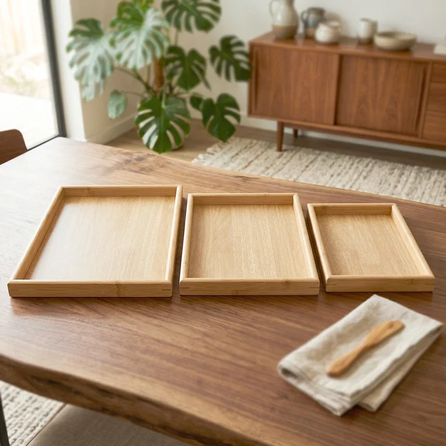 Wooden Finish Multipurpose Serving Tray Set – Stylish & Durable