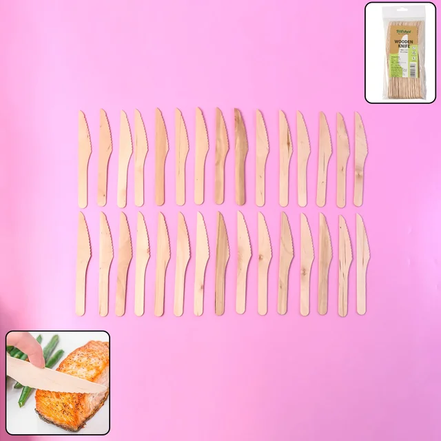 Wooden Knife – 165mm Smooth, Eco-Friendly Cutlery 30 Pcs Pack