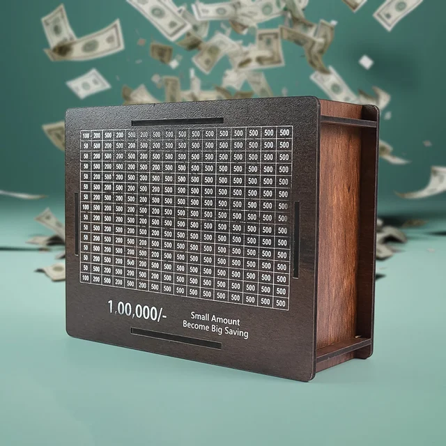 Wooden Piggy Bank – Fun Savings Challenge with Emoji Pan