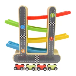 Wooden Race Track – 4-Level Car Ramp Set for Toddlers | Action Legion