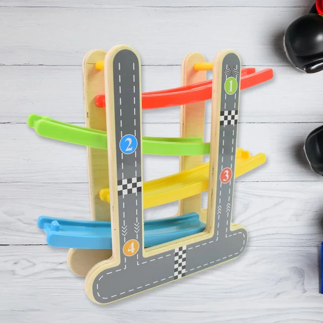 Wooden Race Track – 4-Level Car Ramp Set for Toddlers | Action Legion