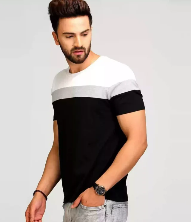 Color Block Men Black T-Shir Sy