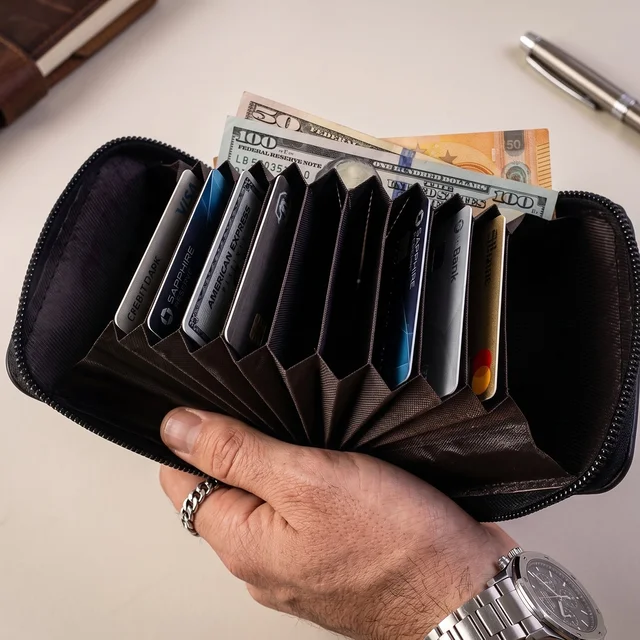 Zip-Around Card Holder Wallet – Compact High-Capacity Organizer