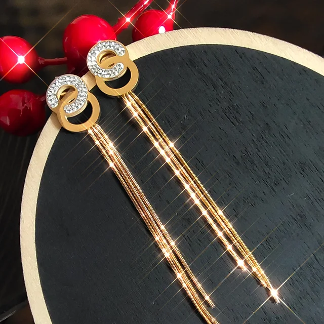 Double Ring Tassel Drop Earrings