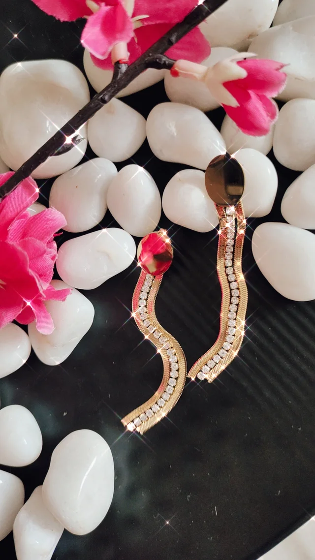 Gold And Diamond Chain Oval Tassel Drop Earrings