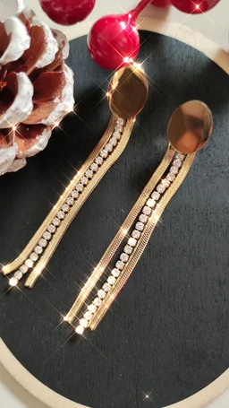 Gold And Diamond Chain Oval Tassel Drop Earrings
