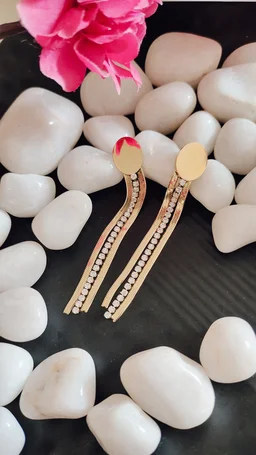 Gold And Diamond Chain Oval Tassel Drop Earrings