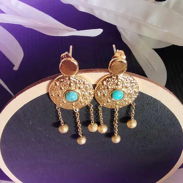 Boho Turquoise Ball Drop Earrings