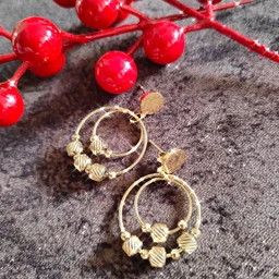 Gold Double Circle In Circle Dangler Earrings