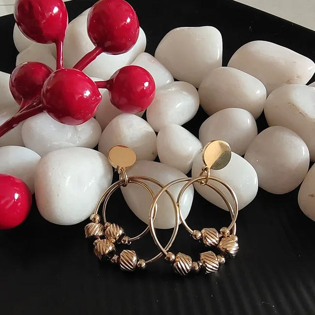 Gold Double Circle In Circle Dangler Earrings