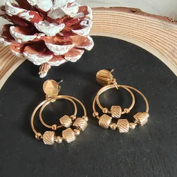 Gold Double Circle In Circle Dangler Earrings