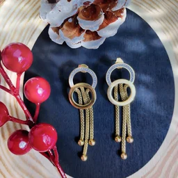Double Circle Gold Plated Tassel Drop Earrings