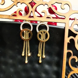 Double Circle Gold Plated Tassel Drop Earrings