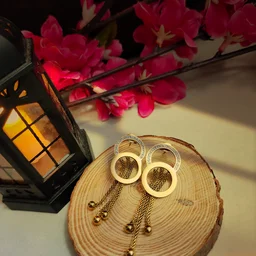 Double Circle Gold Plated Tassel Drop Earrings