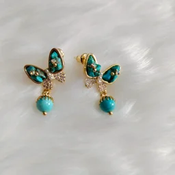 Turquoise Stone Butterfly With Ball Drop Earrings