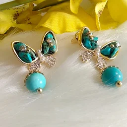 Turquoise Stone Butterfly With Ball Drop Earrings