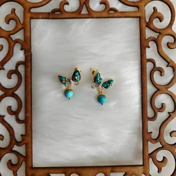 Turquoise Stone Butterfly With Ball Drop Earrings