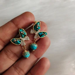 Turquoise Stone Butterfly With Ball Drop Earrings