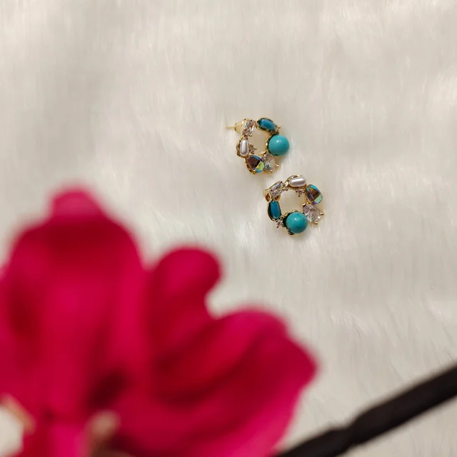 Elegant And Luxurious Diamond Pearl Inlaid Earring - Blue - turquoise
