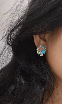 Elegant And Luxurious Diamond Pearl Inlaid Earring - Blue - turquoise