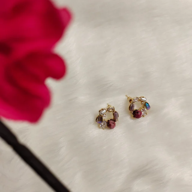 Elegant And Luxurious Diamond Pearl Inlaid Earring - Blue - pink