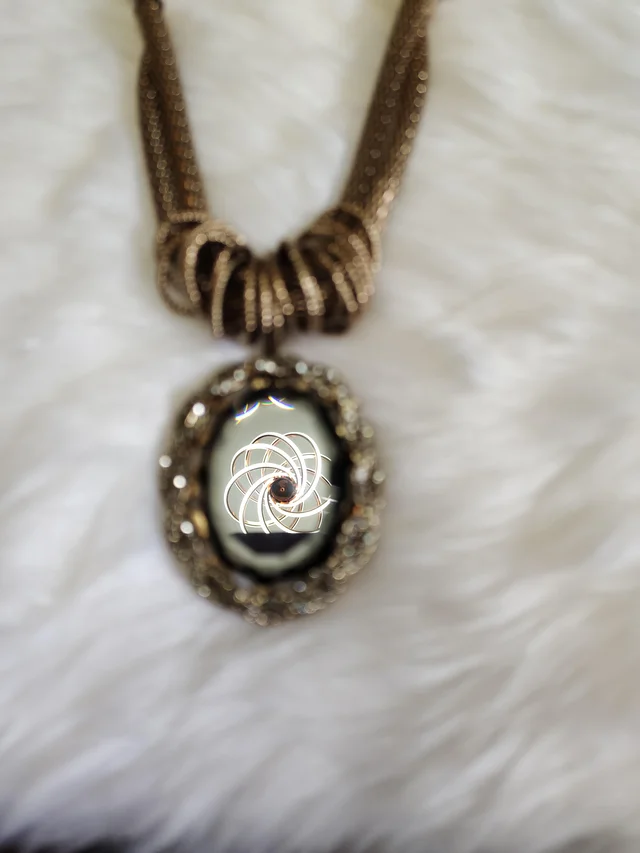 Oval Black Stone Pendant With Rings Necklace - Black