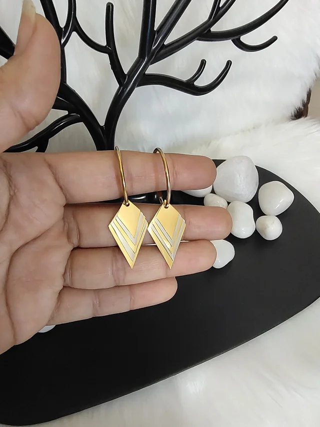 Silver Golden Multi Diamond Shape Drop Earrings