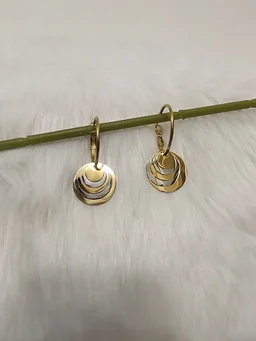 Silver Golden Circle In Circle Drop Earrings