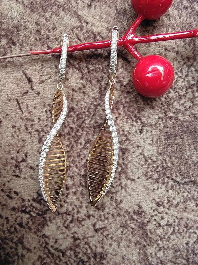 18k Gold Plated Zigzag Diamond Filled Earrings