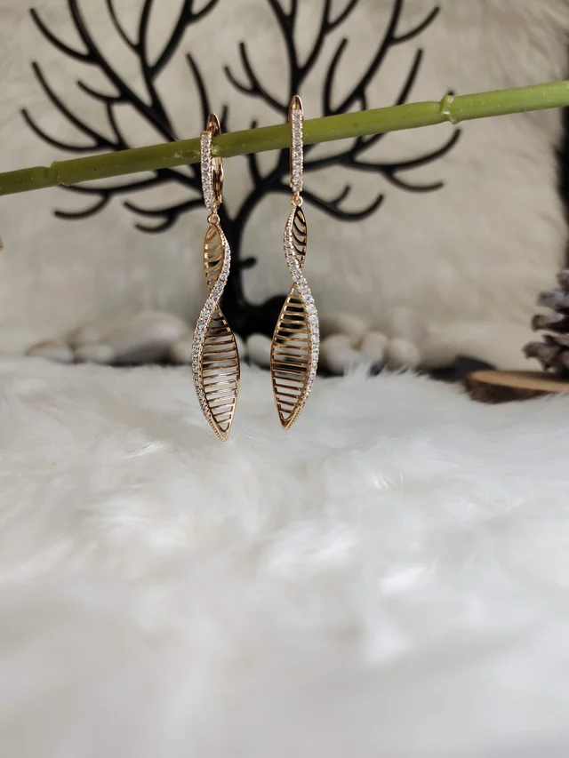 18k Gold Plated Zigzag Diamond Filled Earrings