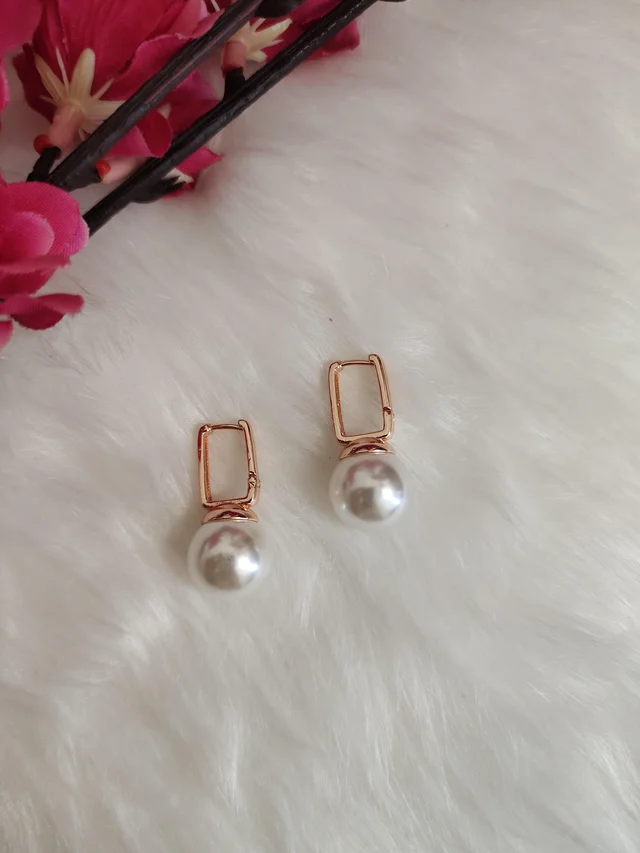 Rose Gold Pearl Antitarnish Hoops- Earrings
