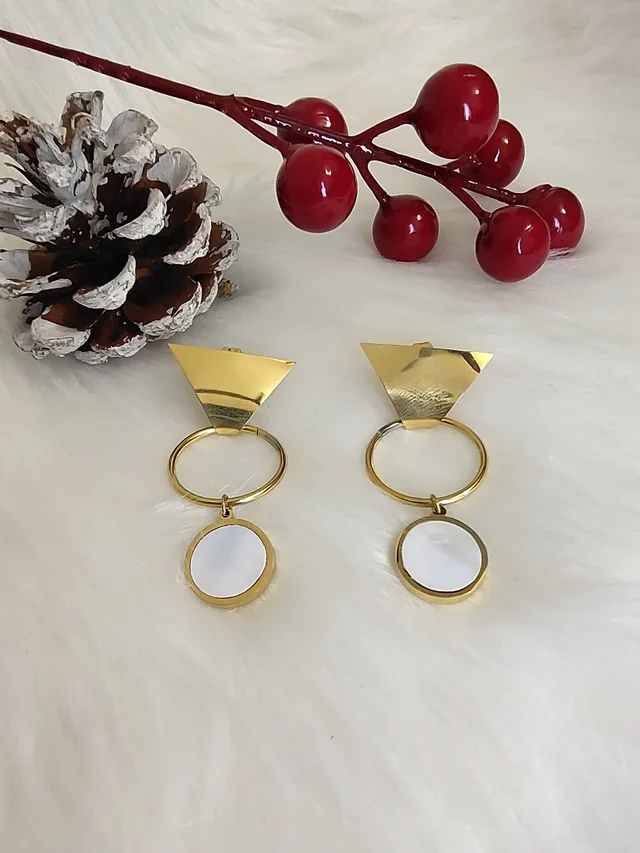 Geometry Design White Circle Danglers Earrings