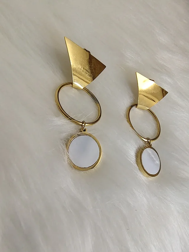 Geometry Design White Circle Danglers Earrings