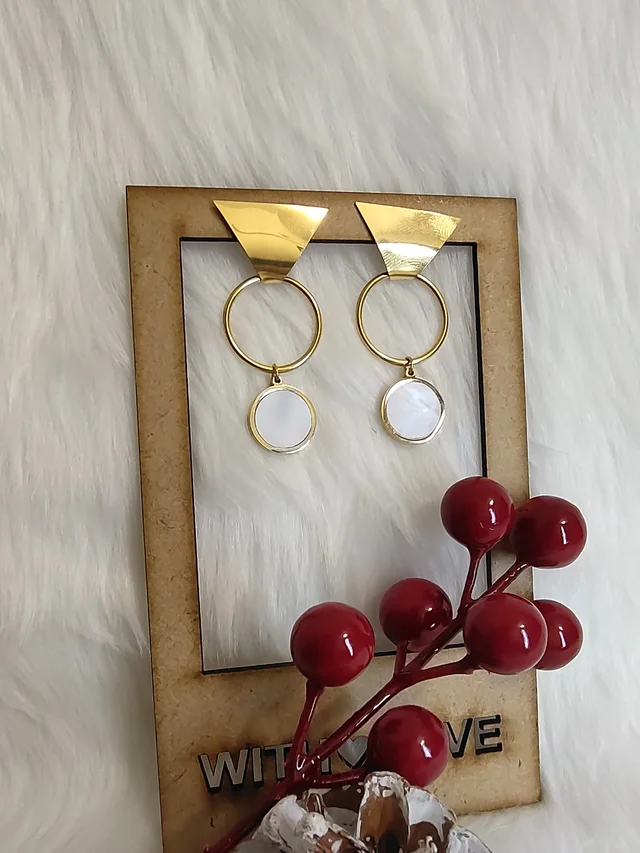Geometry Design White Circle Danglers Earrings