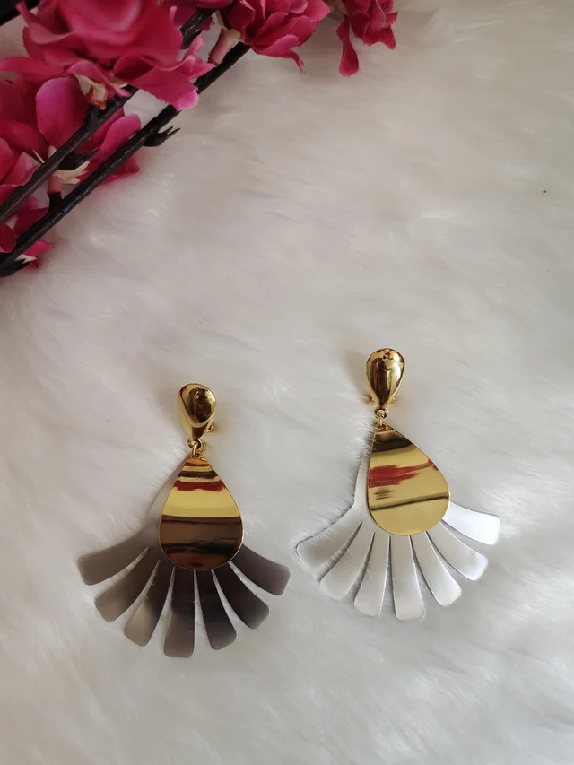 Gold And Silver Flower Dangler Earrings