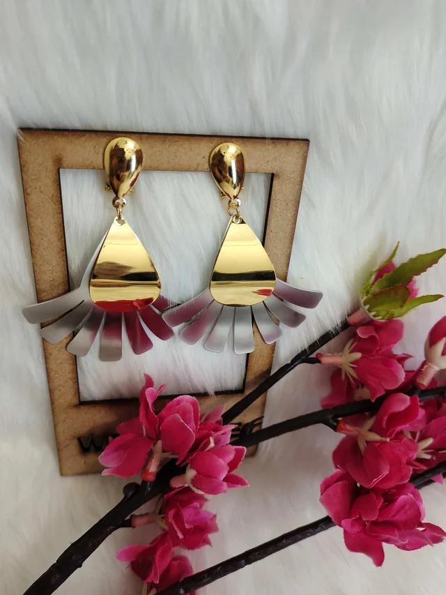 Gold And Silver Flower Dangler Earrings