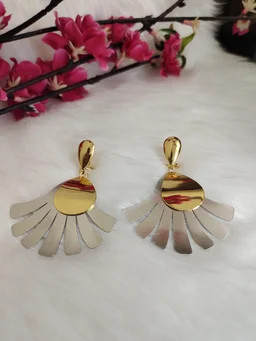 Gold And Silver Flower Dangler Earrings