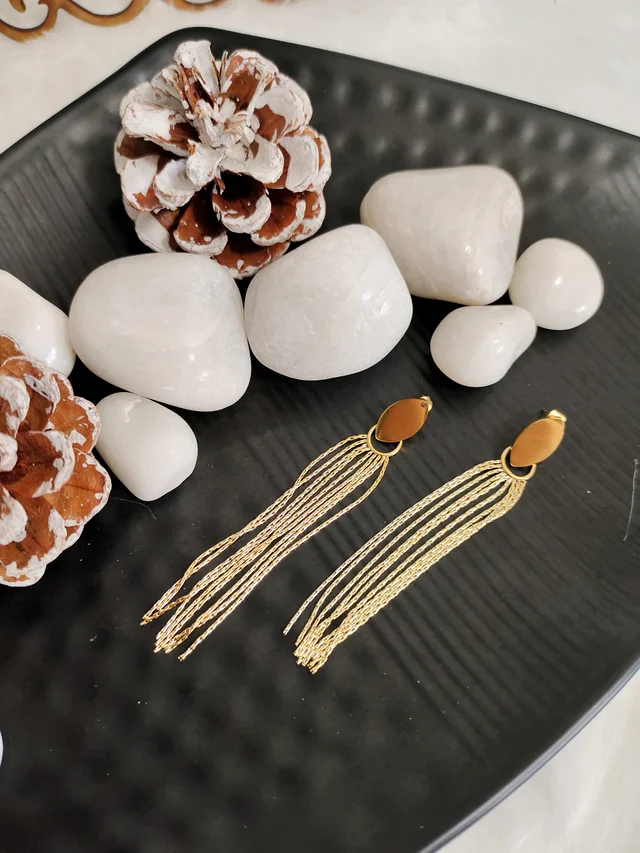 Golden Leaf Dandler Stainless Steel Tassel Earrings