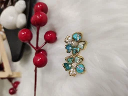 Flower Shape Pearls Stones Stud Earrings- Blue