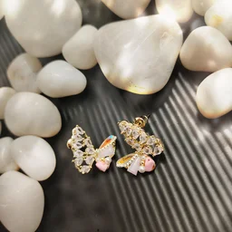 Super Elegant Diamond And Stone Filled Butterfly Earrings - Pink