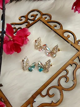 Super Elegant Diamond And Stone Filled Butterfly Earrings - Pink