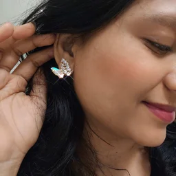 Super Elegant Diamond And Stone Filled Butterfly Earrings - Pink