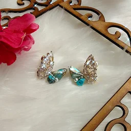 Super Elegant Diamond And Stone Filled Butterfly Earrings - Blue