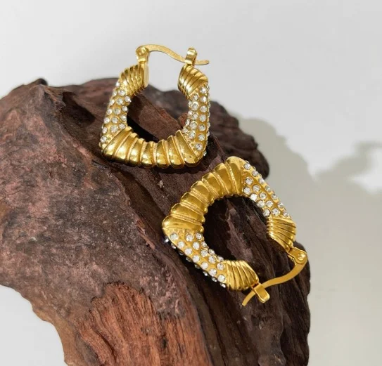 Star Burst Diamonds Square Hoops- Earrings