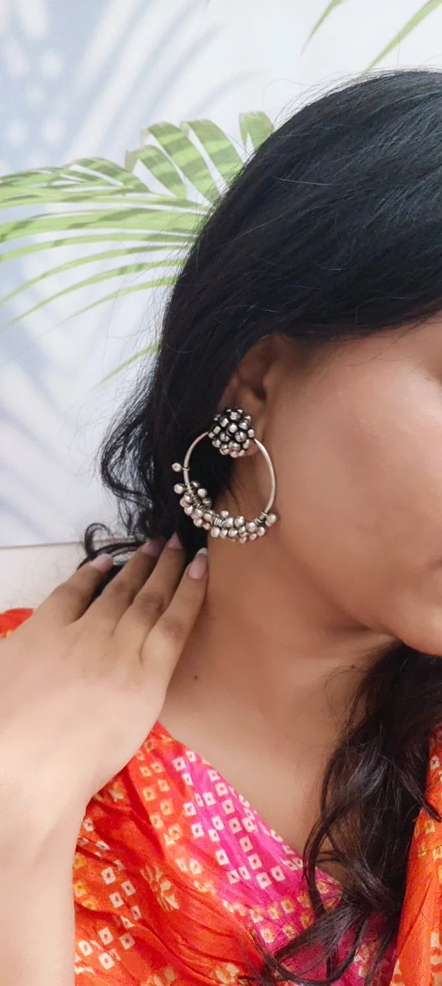 Ghungroo Ring Jhumka German Silver Oxidised Earrings
