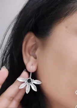 German Silver Replica Oxidised Black Semi Floral Drop Earrings
