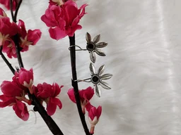 German Silver Replica Oxidised Black Semi Floral Drop Earrings