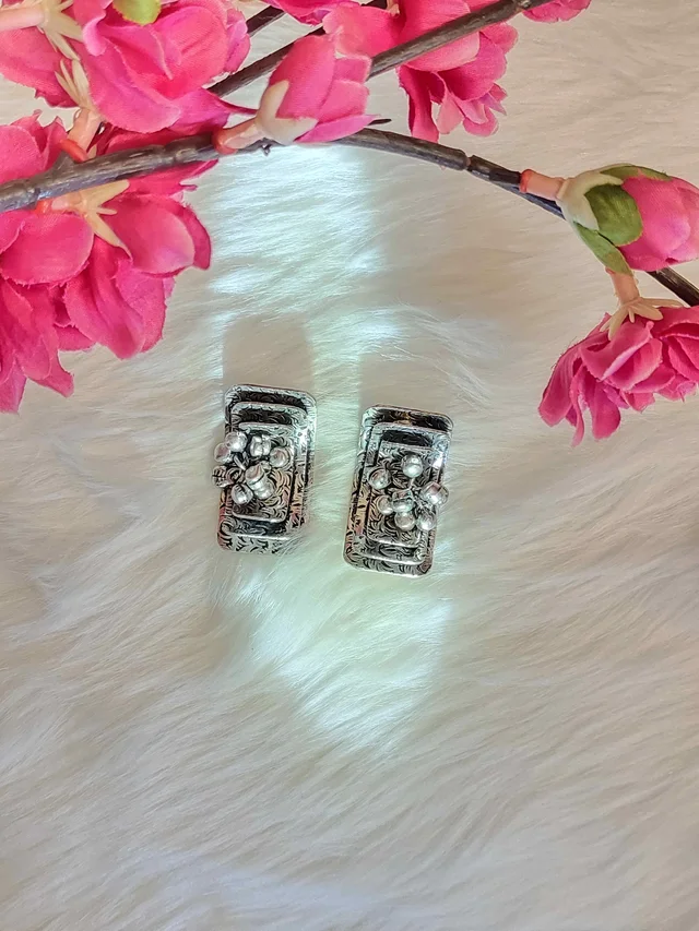 Triple Layer Ghungroo German Silver Replica Oxidised Earrings