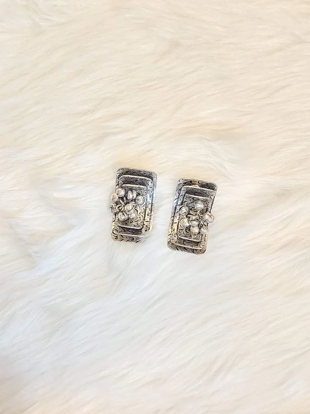 Triple Layer Ghungroo German Silver Replica Oxidised Earrings