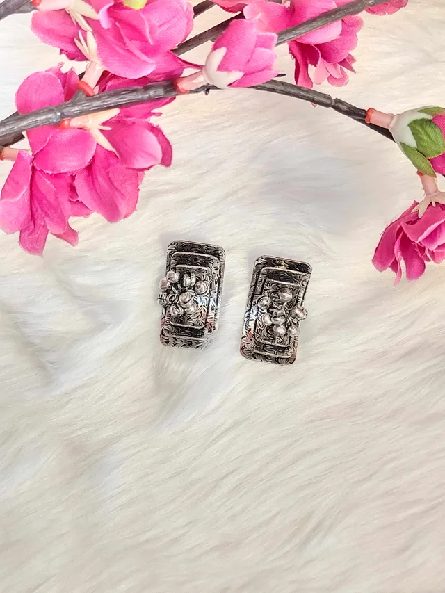 Triple Layer Ghungroo German Silver Replica Oxidised Earrings